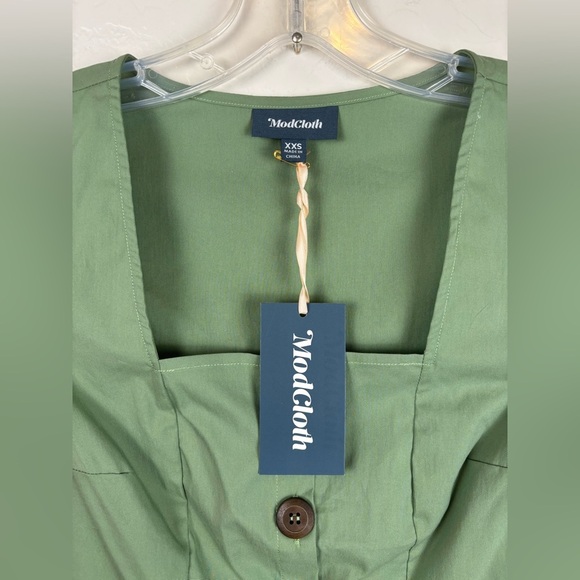 NEW ModCloth Cottage Curation Square Neck Top Cap Sleeve Green Size XXS 1342 - Picture 3 of 6